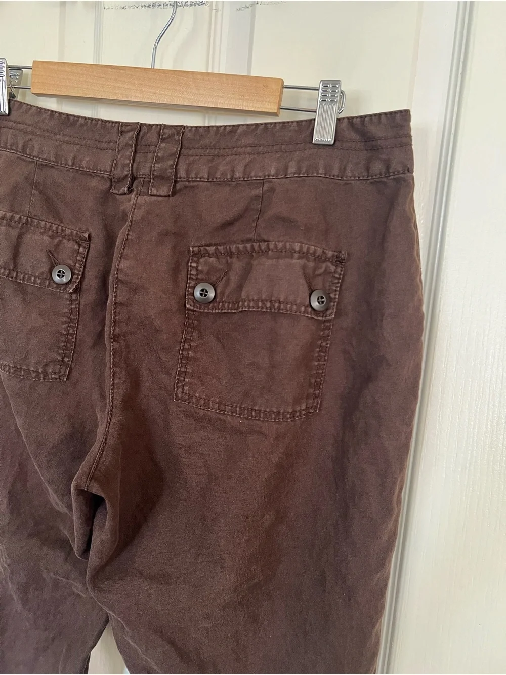 Old Navy 100% Linen Brown Utility Cargo Capri Pants Drawstring